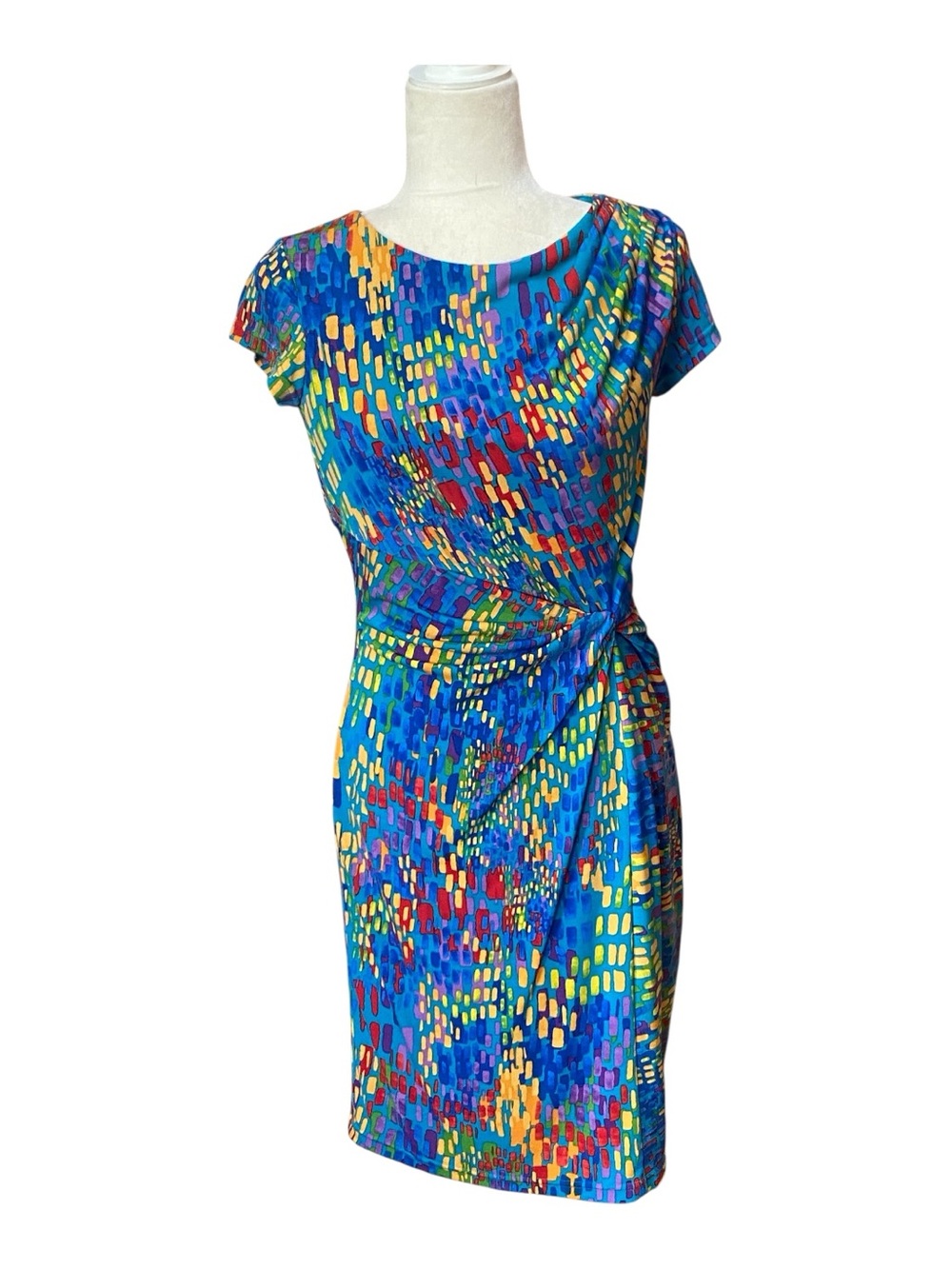 Ellen Tracy Womens Colorful Sheath Dress Size 4 Ruched Knee Length Cocktail